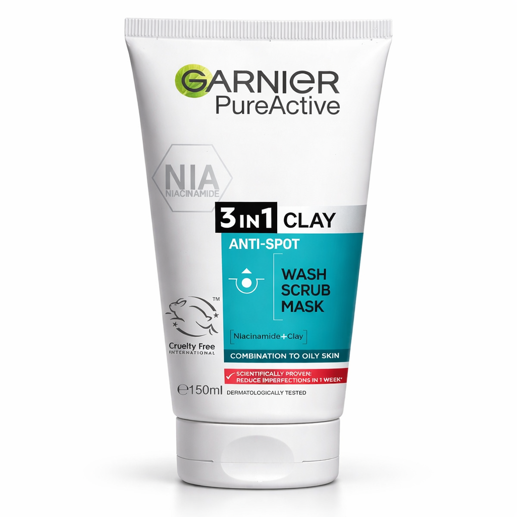 Garnier pure active 3 in 1 Clay Wash, Scrub & Mask 150Ml